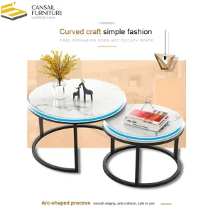 Round Coffee Table Set of 2 End Table, Sturdy and Easy Assembly