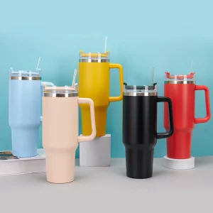 Stocked 40oz Personalized Double Wall Stainless Steel Coffee Travel Mug with Handle