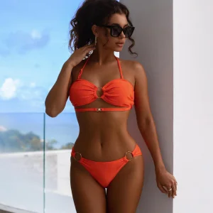 Biquíni triângulo laranja sexy para mulheres