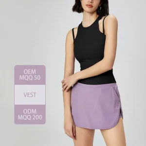 New Fashion Ribbing Naked Feeling Two Fake Pieces Sleeveless Free Matching Quick Dry Breathable Moisture Wicking Sports Running Yoga Top for Women