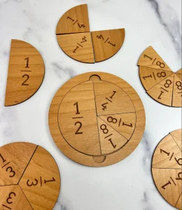 Natural Wooden Fractions Puzzle Board Maths Learning Educational Pop It Toys for Kids Math