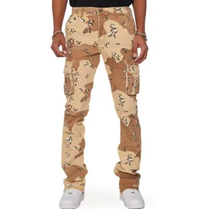Custom Logo Men's StraightCargo Work Pants Stacked Slim Fit Chino Mid Waist Flat Front High Street Style Heavyweight XL Colored