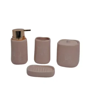 ODM Matte Pink Veined Ceramic Bathroom 4-Piece Set Manufacturers, Suppliers