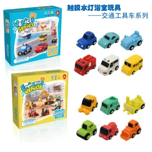 Brinquedo de banho para bebês em alta venda da Amazon, veículo de transporte em cartoon com emissão de luz, brinquedo para bebês