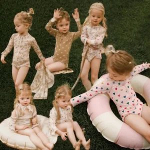 Custom Printed Summer Girls Swimwear UV Protection Swimsuit Set Kids Children Swim Wear Baby Bikini Swimwear Beachwear