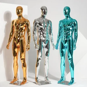Full Body Standing Window Display Gold Chrome Male Mannequin Shinny Plastic Mannequin