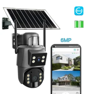 Solar Security Camera Wifi Dual Lens Solar Camera Full Color Night Vision Two-Way Audio Dual Display PTZ Dual Lens Solar Camera