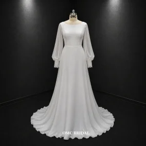فستان زفاف بأكمام طويلة بتصميم A-Line