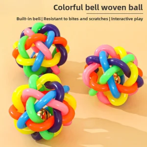 Colorful Bell Ball Small Rubber Braided Ball Puppy Chew Sound Pet Toy Ball Pet Supplies