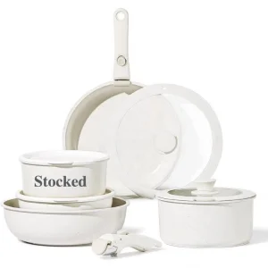 LOVFE 15 PCS High Quality Non Toxic Ceramic Coated Induction Aluminium Camping Pots Cookware Set