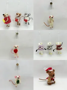 Wholesale Woollen Mouse Christmas Ornaments Set