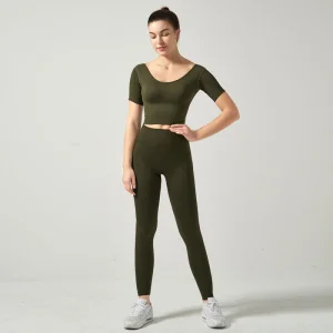 Seamless Fitness Women High Waist Leggings Activewear Set