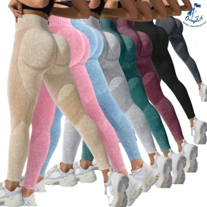 QIFA Acid Wash Letters Yoga Leggings