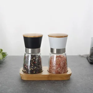 ODM Manual Adjustable Salt and Pepper Grinder Set with Bamboo Lid