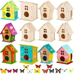 DIY Wooden Birdhouse Painting Kit - Complete Birdhouse Set with Assembly Craft for Creative Garden Decor and Kids Activities