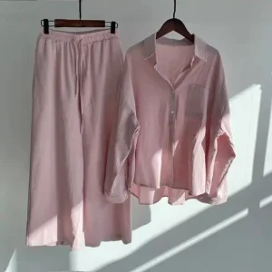 Spring fall plus size womens set trousers shirt