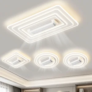 Smart LED Ceiling Fan Light Dimmable Acrylic Enclosed Bladeless Flush Mount Fan With Remote 3000-6500K For Indoor