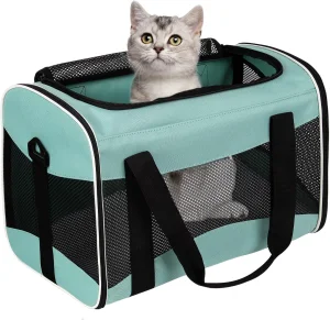 Airline Approved Soft-Sided Pet Carrier Bag Portable Breathable Cat Dog Travel Carrier Mesh Windows 50x33x33cm Zipper Closure