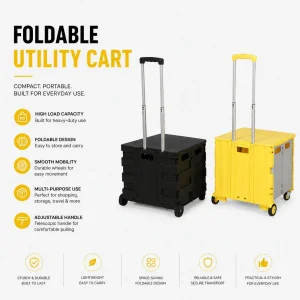 Lightweight Folding Trolley with Adjustable Handle Height Non-Slip Grip Perfect for Airport Hotel Bell Services Folding Luggage Cart