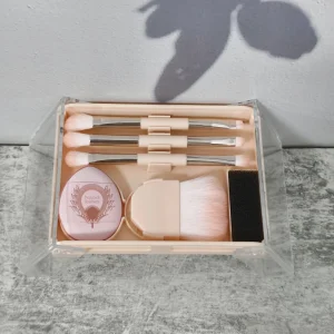 Portable Mini Makeup Brush Set with Soft Synthetic Hair and Plastic Handles for Travel Use on Face for Blush Eyeliner Eyeshadow