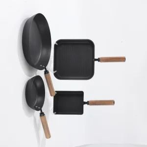 Carbon Steel Frying Pan &amp; Cookware Set Household Deep Iron Design Steak/Egg/Pancake Use Oven Safe Eco-Friendly
