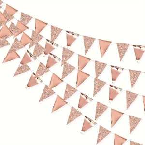 Top-Level Powder Rose Golden Birthday Triangle Banner Wall Hanging Home Party Decoration