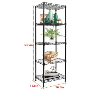 Hot Selling Laundry Bathroom Kitchen Black 5 Tier Adjustable Storage Shelf