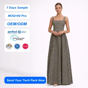 SHENGFU Womens Vintage Gingham Maxi Dress