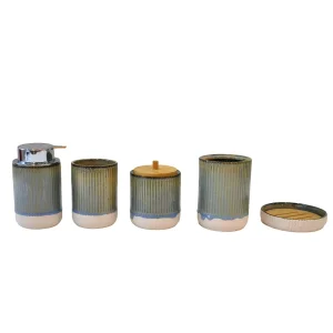 ODM Natural Style Gradient Vertical Stripes Stoneware 5-Piece Bathroom Accessory Set Company, Companies