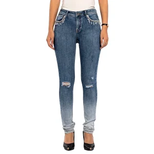 Calças de Denim Skinny de Cintura Alta