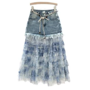 Elegant Women's Floor-Length Denim Skirt