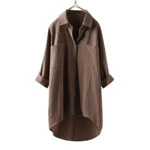 Women's Plus Size Casual Loose Button Blouses Long Sleeve Solid Color Fashion Elegant Jersey T-Shirt Long Shirts