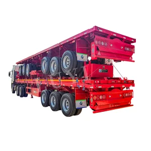 3 Axles Extendable Flatbed Semi Trailer with Liftable Front Axle &amp; Twist Locks for 20FT 40FT Containers Flatbed Truck Trailer