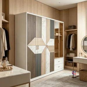 Printed Steel Bedroom Wardrobe with Drawers