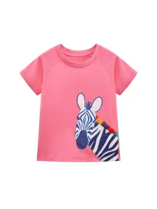 Boutique Vender ropa Bebe Girl Cartoon Zebra Design Camiseta Ropa de manga corta de verano