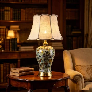 Vintage Ceramic Table Lamp with Fabric Shade