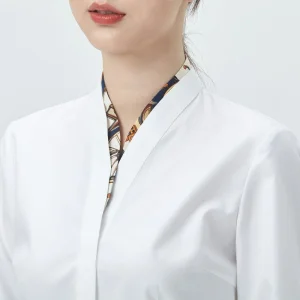 Tailored Women's Long Sleeve Blouse in Luxurious Cotton Blend Fabric