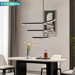 Eco Lighting Black Linear LED Pendant Light, Multi-Layer Minimalist Chandelier for Indoor Spaces