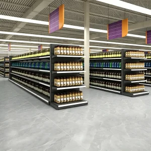 Factory Custom Grocery Store Shelving Steel Commercial Shelving Double Side Supermarket Display Racks Steel Gondola Shelving