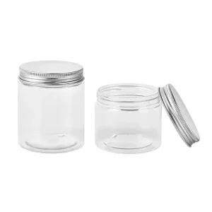 Wholesale Food Grade Pet Plastic Jars Plastic Empty Clear Wide Mouth Cosmetic Food Storage with Aluminum Silver Screw Lid