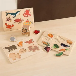 Wooden Puzzle Toys Animal Vegetable Cognitive Matching Montessori Toys Preschool Early Learning Educational Toys for Kids