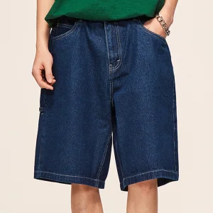 Khaki Green Series Retro Loose Straight Denim Shorts