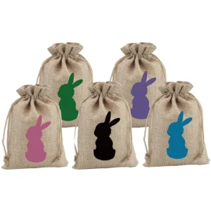 Fashionable 10*14cm Easter Gift Pouch Rabbit Drawstring Cotton Linen Candy Bag
