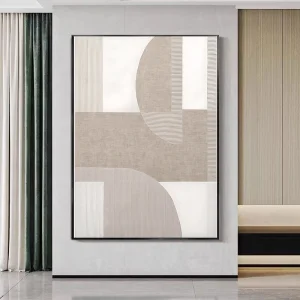 Large Framed Beige Neutral Abstract Canvas Wall Art for Living Room, Boho Canvas Wall Frames Home Decoration Living Room