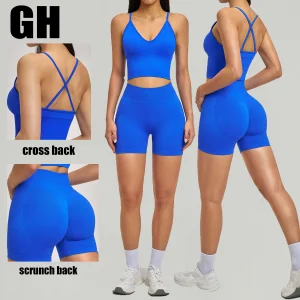 GH 2026 Women Gym Clothes Sportswear High Quality Yoga Bra and Scrunch Butt Shorts Workout Outfits Seamless 2 Piece Yoga Set