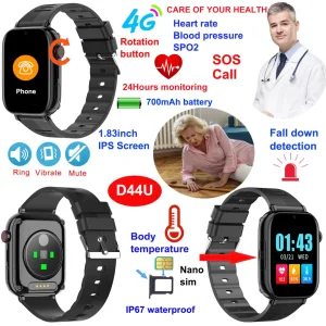 Good Quality 4G IP67 Waterproof Senior Health care GPS device with HR BP Monitoring for Fitness Tracking D44U