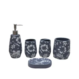 Discount Smoky Gray & White Floral Stoneware Bathroom 5 - Piece Set Factory, Product