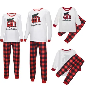 Unisex Xmas Children Baby Kid Girl Boy Cotton Red Checkered Nightwear Pajamas Sleepwear Suit Christmas Parent-Kids Clothes