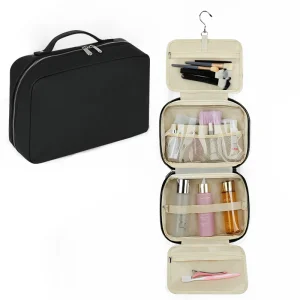 Custom Wholesale PU Leather Waterproof Light Weight Travel Hanging Toiletry Makeup Bags for Men &amp; Women