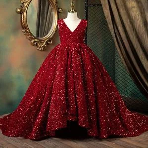 Red V-Neck Sequined Dress